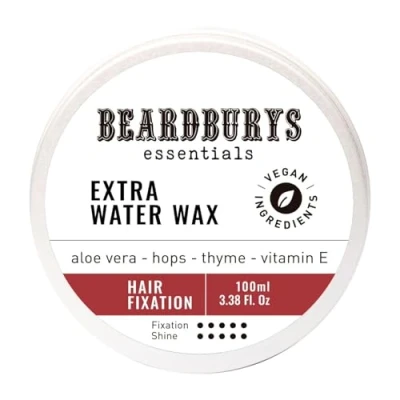 Imagen de Beardburys Essentials Extra Water Cera Pelo Hombre, Efecto Mojado, Fijación Alta, Acabado Brillo, Vitamina E, Natural y Vegana 100ml