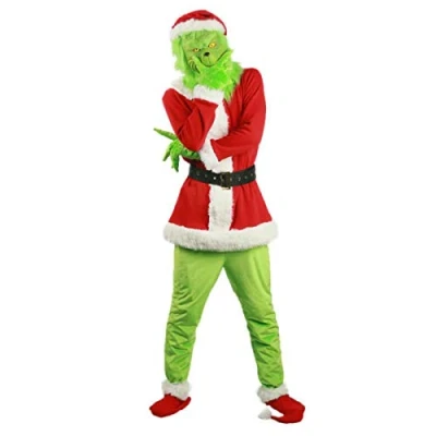 Imagen de RPixc disfraz de Navidad para hombre, Navidad, color verde/rojo, máscara monstruo, cosplay, uniforme único como el Grinch rojo L…