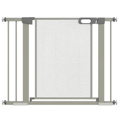 Imagen de PawHut Barrera de Seguridad para Perros Extensible 75 103 cm Escalera Puerta con 2 Extensiones Doble Bloqueo Cierre Automático Gris