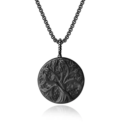 Imagen de COAI Colgante Árbol de la Vida Unisex Obsidiana con Cadena Acero Inoxidable