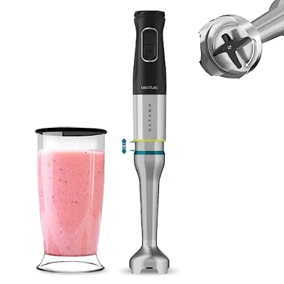Imagen de Cecotec Batidora de Mano Katana 12 Jar B. 1200 W, 21 velocidades y Turbo, 4 hojas con Titanio Negro, Campana antisalpicaduras, Pie extralargo, Vaso 800 ml