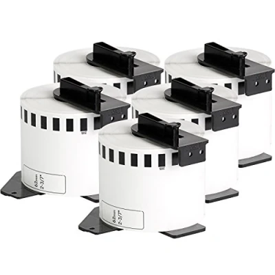 Imagen de 5x compatible Etiquetas continuas DK22205 blanco para Brother impresora de etiqueta QL1050 / QL1060 QL500, QL550, QL560, QL570, QL580, QL650, QL700, QL710, QL720 62mm x 30.48m