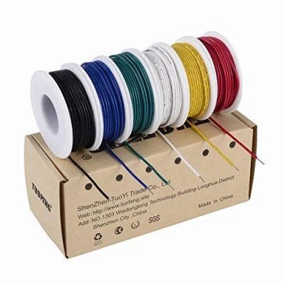 Imagen de TUOFENG 22 awg Cable sólido, Juego de sólido （6 carretes 9 metros diferentes colores） puente calibre conexión