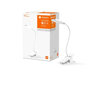 Imagen de LEDVANCE Lámpara de mesa y lectura móvil PANAN Clip, blanco, 5,2W,130lm, alimentado por batería, clip cabezal flexible, módulo LED con luz blanco neutro (4000K), sensor táctil para encendido/apagado
