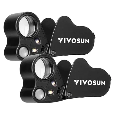 Imagen de VIVOSUN Paquete de 2 lupas Plegables iluminadas 30X 60X con luz LED para Joyas, Gemas, Relojes, Monedas, Sellos, Antiguos, Color Negro