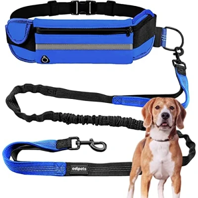 Imagen de Edipets, Correa Perro Cintura, para Correr, Extensible, Manos Libres, Running, Antitirones, Elástica, Reflectante, 160 220 cm, Paseo, teléfono móvil (Azul)