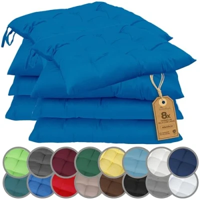 Imagen de NatureMark Paquete de 8 Cojines para Silla con Lazos, tamaño 40x40 cm, cojín Asiento Relleno, Azul Real