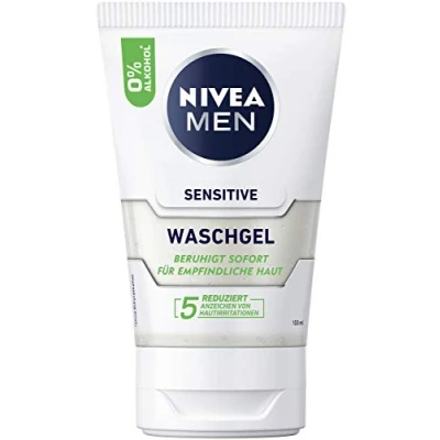 Imagen de NIVEA MEN gel de lavado sensible (100 ml), limpieza sin jabón con manzanilla y vitamina E para la piel los hombres, facial calmante 0% alcohol