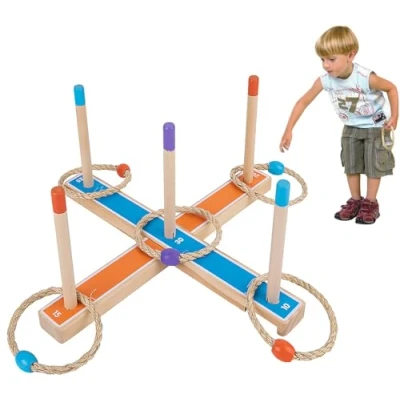 Imagen de ChaneeHann Juego de Lanzamiento Anillos para Niños, Anillas Lanzamiento,Juego Madera Exteriores,Juegos al Aire Libre Adultos y Familiares