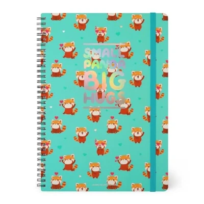 Imagen de Legami Cuaderno de rayas con Espiral Formato A4, Notebook Maxi, contiene 1 hoja pegatinas, 160 páginas desmontables, papel FSC, elástico cierre, 21 x 29 cm, tema Red Panda