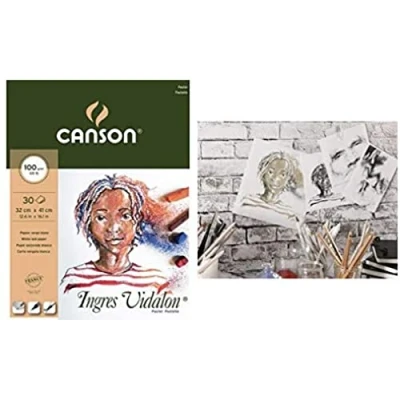 Imagen de Canson Ingres Vidalon Bloc encolado, 33% verjurado, 32 x 41, 30 hojas, 100g, color blanco