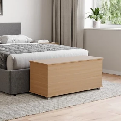 Imagen de Vida Designs Leon Otomana de Almacenamiento, baúl Madera con Tapa, Asiento, Taburete, Banco Ventana, Mantas, Ropa Cama, Caja Juguetes, reposapiés, Pino