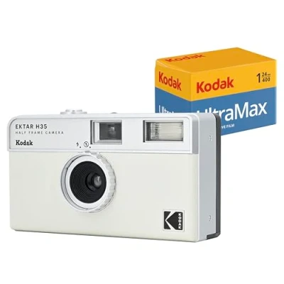 Imagen de Kodak EKTAR H35 Cámara de película Medio fotograma (Blanquecino) Paquete con Rollo Ultramax 400/24 EXP 35 mm