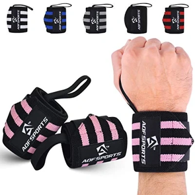 Imagen de AQF muñequera de 18&quot; soportan el Levantamiento Pesas Alta muñequeras Gym Resistencia en Gimnasio Vendas Entrenamiento con Lazo para Pulgar (Rosa/Negro)