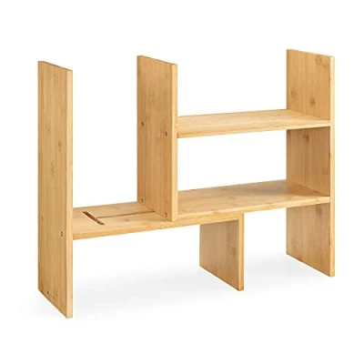 Imagen de Navaris Estantería pequeña de bambú Organizador con baldas para escritorio cocina oficina baño habitación Mueble colocar accesorios