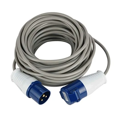 Imagen de Electraline 46148 Extensión 20 mt Zócalo industrial IEC Enchufe de 3 polos Adecuado para autocaravana, camping, caravana, barco, obra, gris, IP40