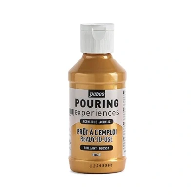 Imagen de Pebeo Pouring Experience 118ml Experiencias de vertido, Pintura acrílica premezclada Lista para Usar, Ideal Arte Fluido, Dorado, 118 ml,