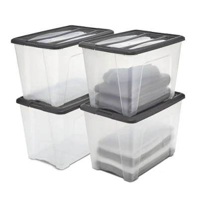 Imagen de Iris Ohyama 4 Cajas de Almacenaje Plastico con Tapa, 60L, Negro, Clips Cierre, Duradero, Apilable, para Dormitorio, Armario, Oficina, Organizadora, Ropa y Zapados, Libre BPA, NTB 60