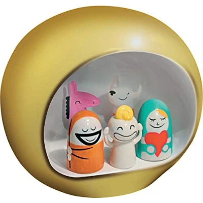 Imagen de Alessi AMGI10 GD Pesebre de Diseño en Porcelana Decorada a Mano con Figuras la Sagrada Familia, Dorado, 5 Piezas