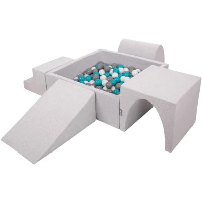 Imagen de KiddyMoon Parque Infantil De Espuma con Cuadrada Piscina Bolas (200 Bolas) para Niños, Gris Claro:Gris/Blanco/Turquesa
