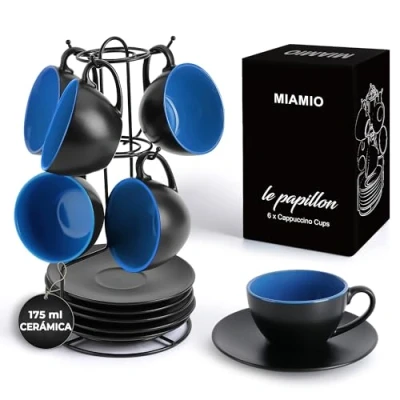 Imagen de MIAMIO Juego de tazas Cafe 6 175 ml Cappuccino Capuchino Taza Colección Le Papillon (Azul)