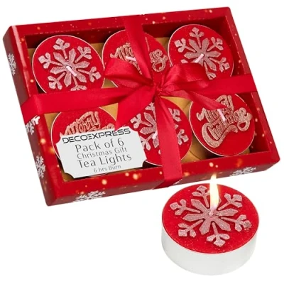Imagen de DECO EXPRESS Pack Velas de Te, Set Sin Aromas, Multipack con Duración 2,5, 3 o 6 Horas (Rojo Pack)