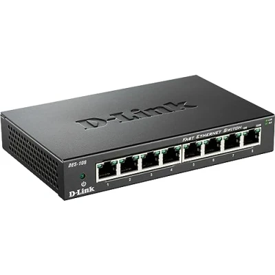 Imagen de D Link DES 108 Switch de red con 8 puertos LAN Fast Ethernet 10/100 Mbps RJ 45, no gestionable Layer 2, carcasa metálica, negro