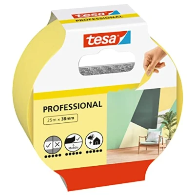 Imagen de tesa Cinta de Pintar Profesional Carrocero Papel tipo Washi Fino Trabajos Pintura y Enmascarado Precisión Para Interiores Exteriores 25 m x 38 mm