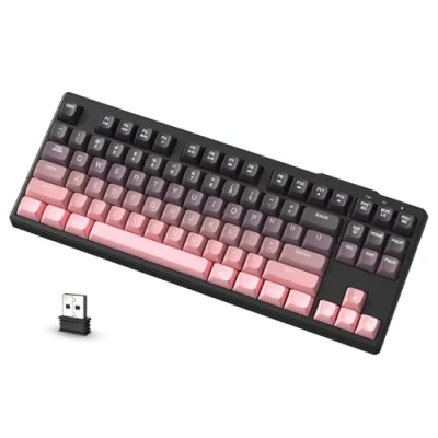 Imagen de ATTACK SHARK x FREEWOLF M87 80% Teclado Inalámbrico para Juegos, 87 Teclas TKL RGB Sensación Mecánica SA PBT Bluetooth/Modo Dual 2.4Ghz, QWERTY, Batería 4000mAH Mac/Win Rosa Degradado