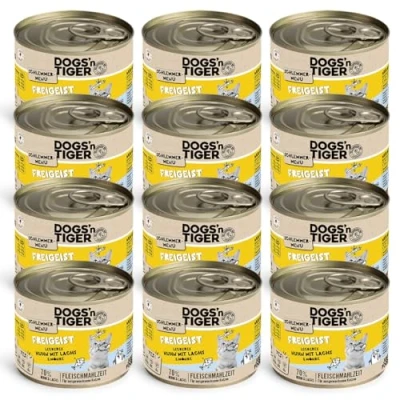 Imagen de Dogs&#039;n Tiger Comida húmeda para Gatos con Verduras Frescas ricas en vitaminas, Pollo, salmón, sin Cereales, azúcares añadidos, conservantes Artificiales, 200 g (12 Unidades)