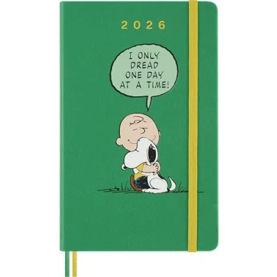 Imagen de Moleskine Daily Planner Peanuts, Agenda Diaria 2026 de 12 Meses con Tapa Rígida, Cierre Elástico y Adhesivos Temáticos, Formato Grande 13 x 21 cm