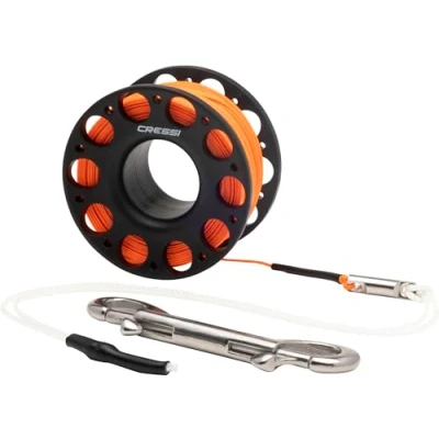Imagen de CRESSI Finger Spool w/SS Bolt Snap 15m Black Carrete Técnico Completo con Hilo y Mosquetón para Buceo, Unisex Adult, Negro/Amarillo