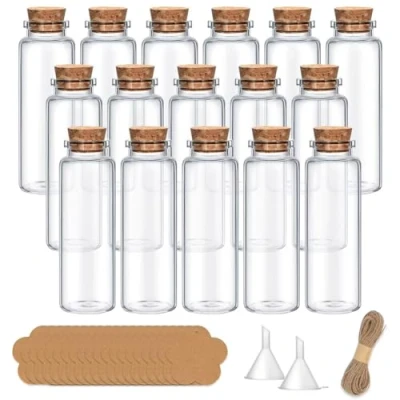 Imagen de Yagaspantery 16Pcs Mini Botellas de Cristal, Set Botella Vidrio con Etiqueta y Cordel, Tarro para Frasco Dulces,Especias (40ml)