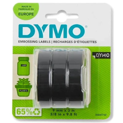 Imagen de DYMO auténtica etiquetas de estampación 3D 9 mm x 3 m Negro Autoadhesivas para las etiquetadoras estampado rollos Fabricado en Europa