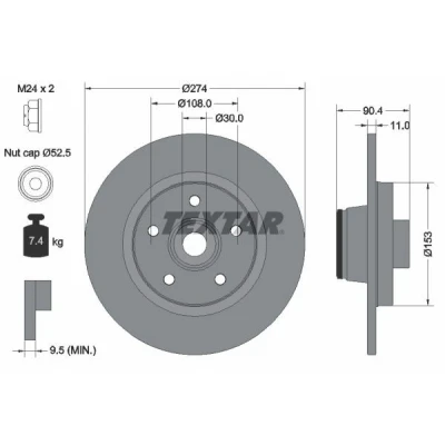 Imagen de TEXTAR PRO 92196203 Disco de freno 274 11 05/05 108 macizo revestido con anillo sensor magnético incorporado, cojinete rueda