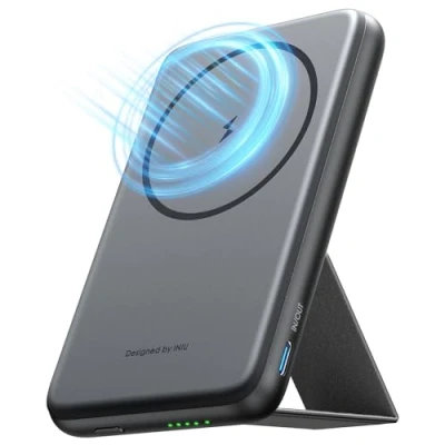 Imagen de INIU para Magsafe Power Bank, 5500mAh 20W Magnético Bateria Externa Carga Rápida, Wireless Cargador Portátil Powerbank con Soporte Teléfono iPhone 12 13 14 15 16 Pro MAX Mini