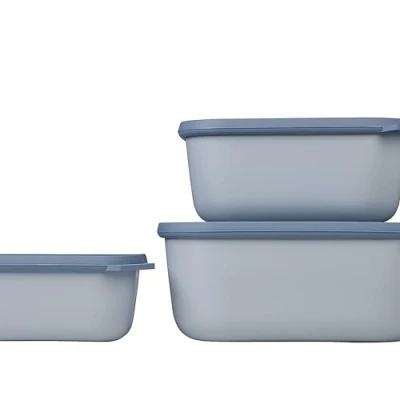 Imagen de Mepal Multi Bowl Cirqula Rectengular 3 Partes Caja de Almacenamiento Alimentos con Tapa Hermética para Nevera y Microondas 500 ml, 1000 ml &amp; 3000 Nordic Blue