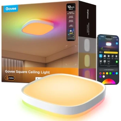 Imagen de Govee Lampara Techo LED, Inteligente Plafon LED 24W RGBIC 2400LM Compatible con Matter, Alexa y Google Assistant, 16 Millones de Colores DIY para Dormitorio Sala Estar Cocina Cuadrada, 30cm