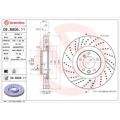 Imagen de BREMBO Disco de freno MERCEDES BENZ: Clase G SUV Prime 375mm 36mm 5 ventilación interna 09.B806.11 4634210712,A4634210712 Discos freno,