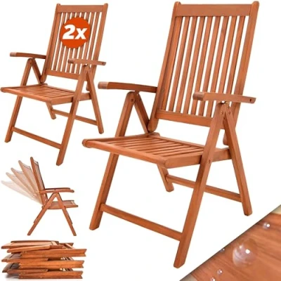 Imagen de CASARIA® Set 2 Sillas de Jardín Vanamo Asiento Plegable Madera Eucalipto Reclinables Certif FSC® Balcón Terraza