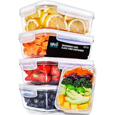 Imagen de Igluu Meal Prep Recipientes de Vidrio Para Comida Tapa Transparente Libres BPA Aptos Microondas, Congelador, Horno y Lavavajillas Set 5 + 1 Gratis