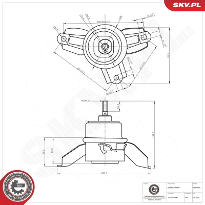 Imagen de ESEN SKV 75SKV281 Soporte de motor derecha hidráulico Aluminio, Caucho 222mm 160mm HYUNDAI: ix35, KIA: Sportage III