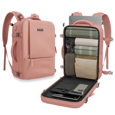 Imagen de NUMADA Mochila Viaje Cabina Avión 40x20x25cm (20L) con Varios Bolsillos y Compartimento para Portátil 15&quot;. Ryanair Asas Acolchadas, Cintas de Apriete, Zapatero Zona LíquidosRosa