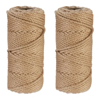 Imagen de Relaxdays Cuerda de Yute 5 mm, 2 Rollos 50 m Cada uno, Biodegradable, Manualidades, Jardín, Embalaje, Natural