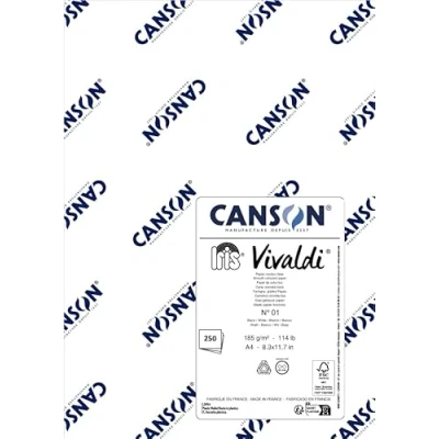 Imagen de CANSON Iris Vivaldi, Papel de Dibujo Color, Liso, 185gsm, Hoja, A4 21x29,7cm, Blanco, 250 hojas