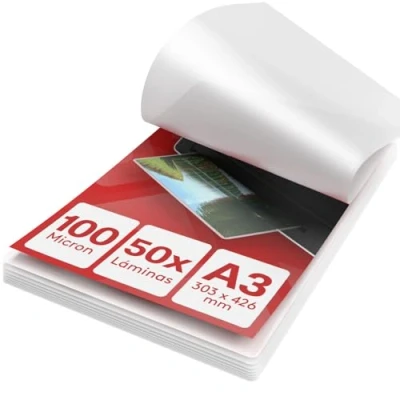 Imagen de ACROPAQ Fundas plastificar A3 100 mic, 50 unidades, Brillante, Calidad superior, Esquinas redondeadas, Ideal para materiales de artesanía y señalización Plasticos plastificadora 18004