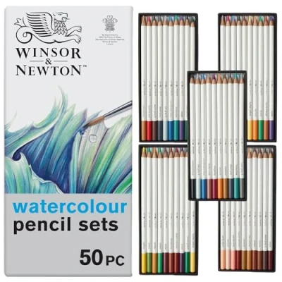 Imagen de Winsor &amp; Newton Studio Collection Juego de lápices acuarela en estuche, 50 colores vivos caja metálica, liberación suave del color, para adultos y artistas