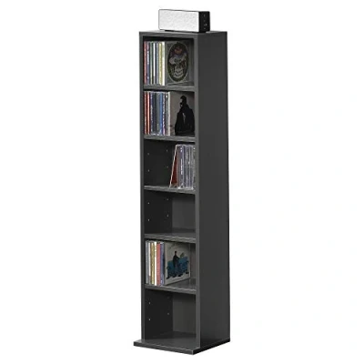Imagen de [en.casa] Estante para CDs Soporte DVDs 90 x 20 cm Librería con 6 compartimientos Gris Oscuro
