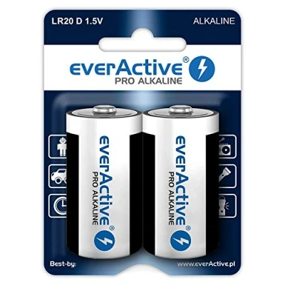 Imagen de everActive D Pack de 2 Pilas alcalinas Pro Mono LR20 R20 1.5V, máxima Potencia, 10 años Durabilidad, Unidades 1 blíster