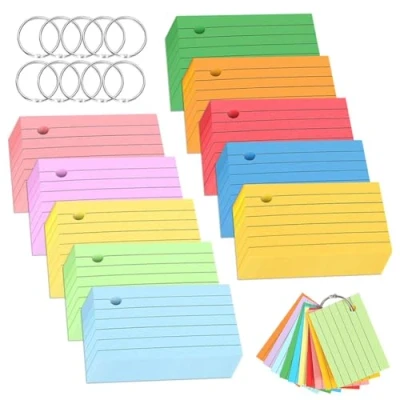 Imagen de 1000 Flashcards A8 Tarjetas Estudio Vocabulario Tarjeta Notas con 10 Anillas de Encuadernación Colores Indice 7.4 x 5.1cm